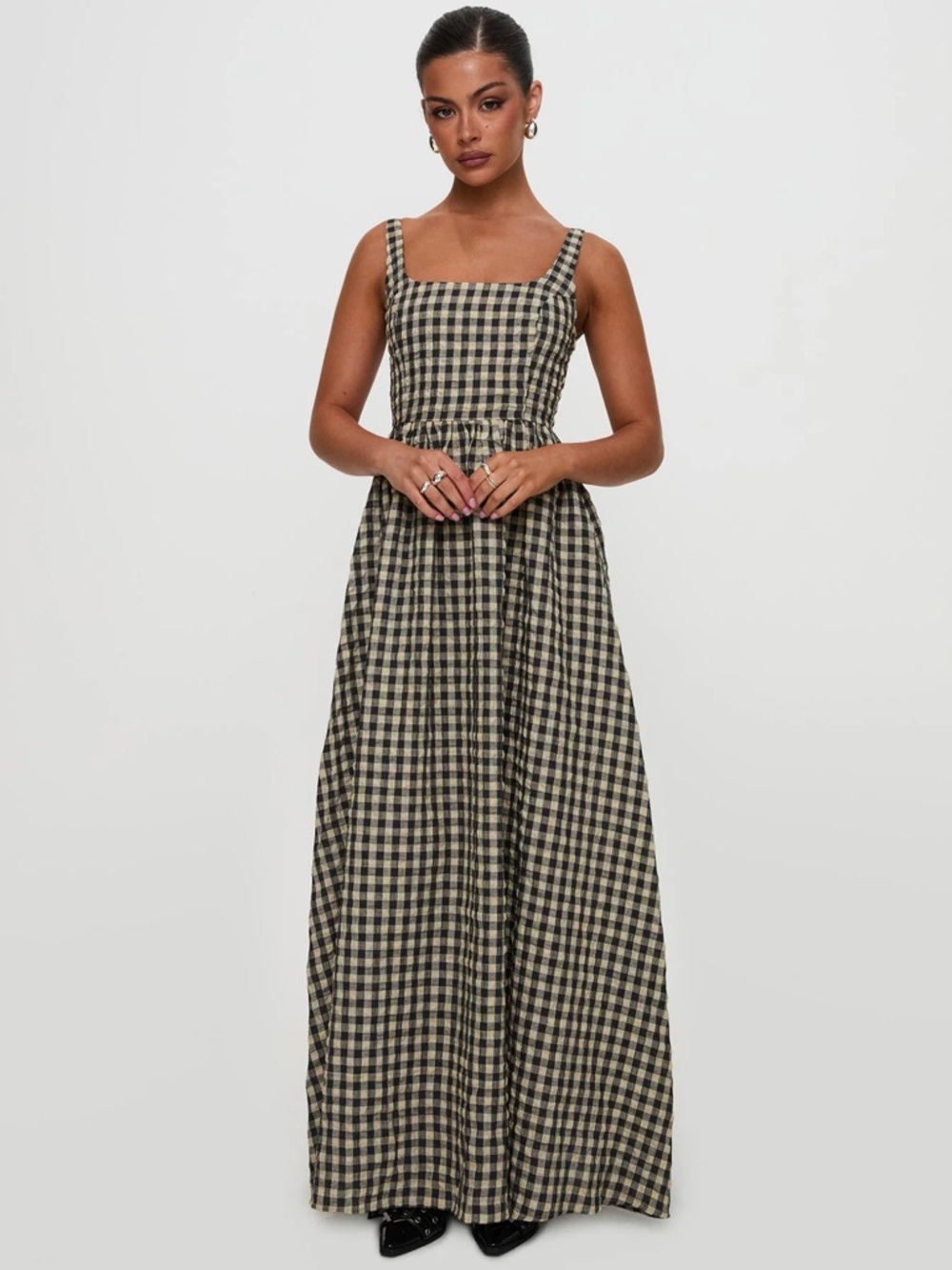 Cartmel check sleeveless Maxi Dress Princess Polly